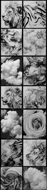 Free printable abstract cloud art bookmark featuring a lion grid with clouds art